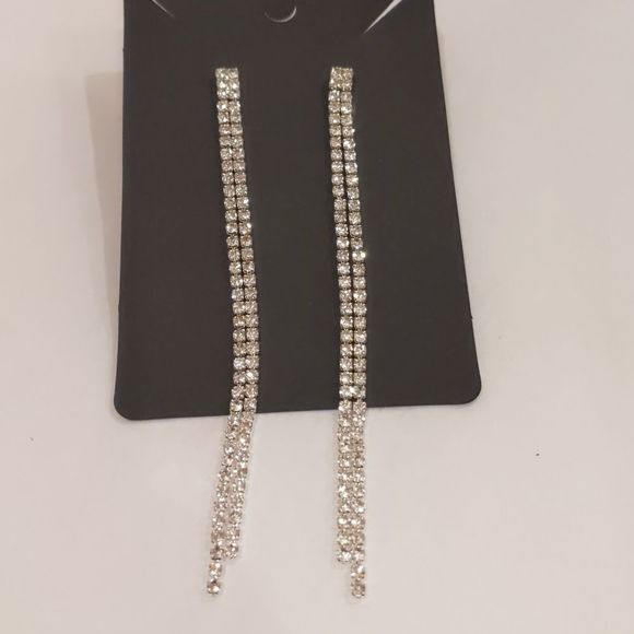 Clear Rhinestone Extra Long Tassel Earrings - Picture 10 of 12